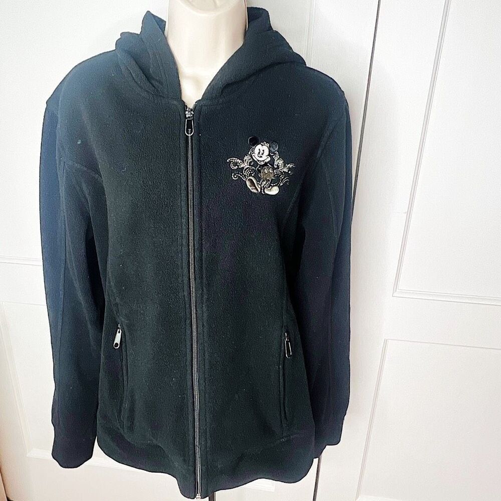 Disney Parks Mickey Mouse Fleece Full Zip Hoodie Black Large